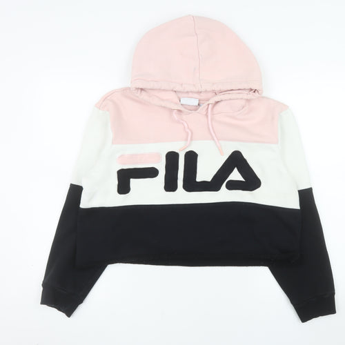 Fila Womens Pink Black Colourblock Cropped Hoodie Size 16 XL