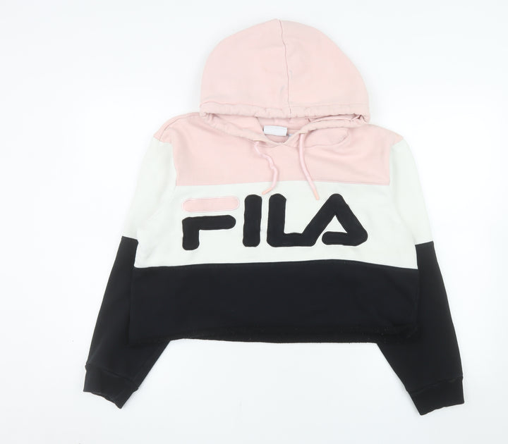 Fila Womens Pink Black Colourblock Cropped Hoodie Size 16 XL