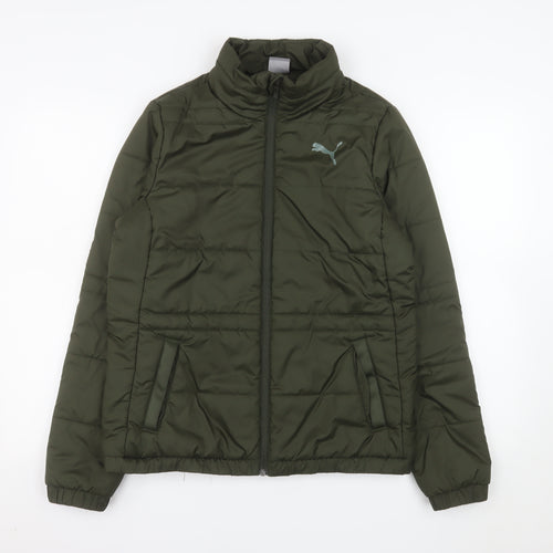 Puma Women Green Size 12 Puffer Jacket Full Zip Quilted Winter Coat