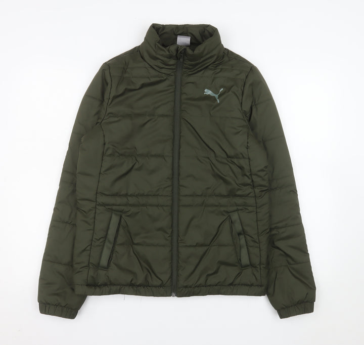 Puma Women Green Size 12 Puffer Jacket Full Zip Quilted Winter Coat