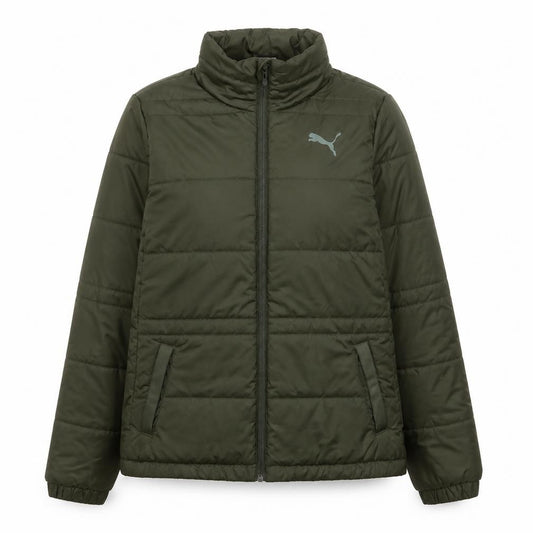 Front view of Puma Women Green, size 12, Puffer Jacket Full Zip Quilted Winter Coat