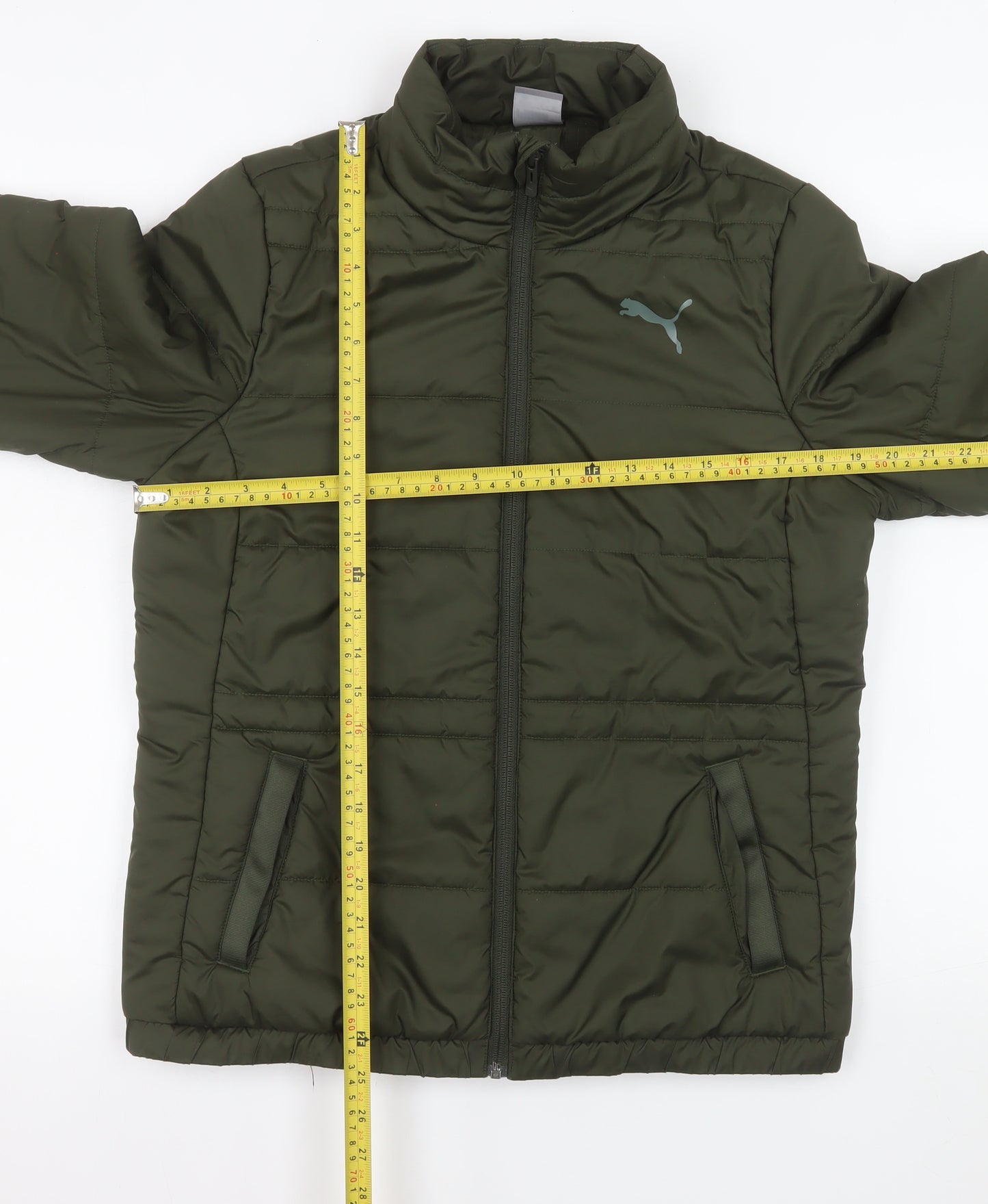 Puma Women Green Size 12 Puffer Jacket Full Zip Quilted Winter Coat