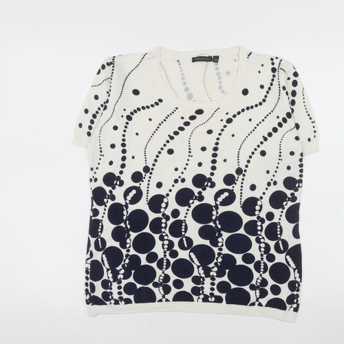 YOU YOU Women’s White Geometric Short Sleeve Stretch T-Shirt Size XL