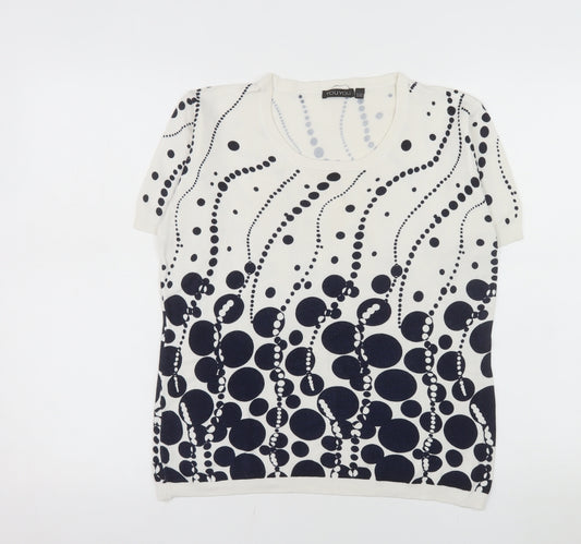 YOU YOU Women’s White Geometric Short Sleeve Stretch T-Shirt Size XL