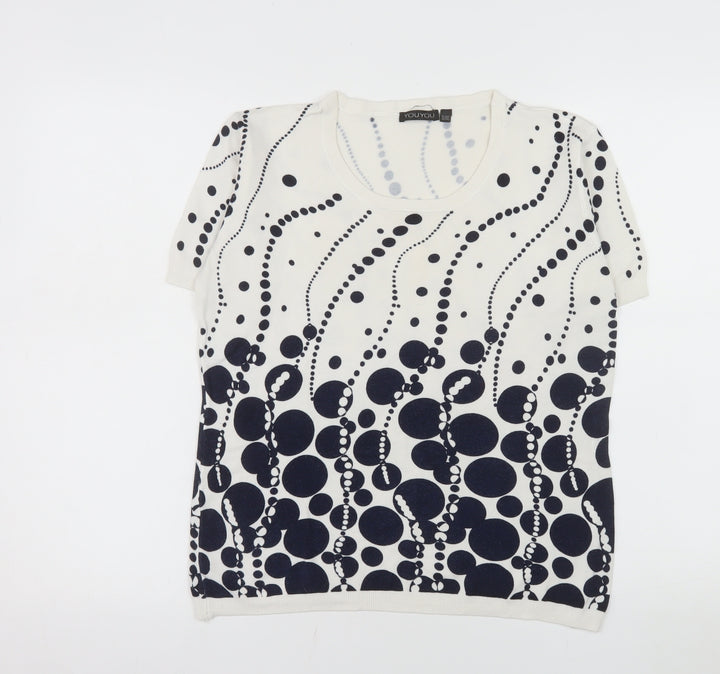 YOU YOU Women’s White Geometric Short Sleeve Stretch T-Shirt Size XL
