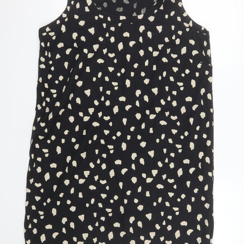 Marks and Spencer Women Black Animal Print Shift Dress Size 16 Linen Blend