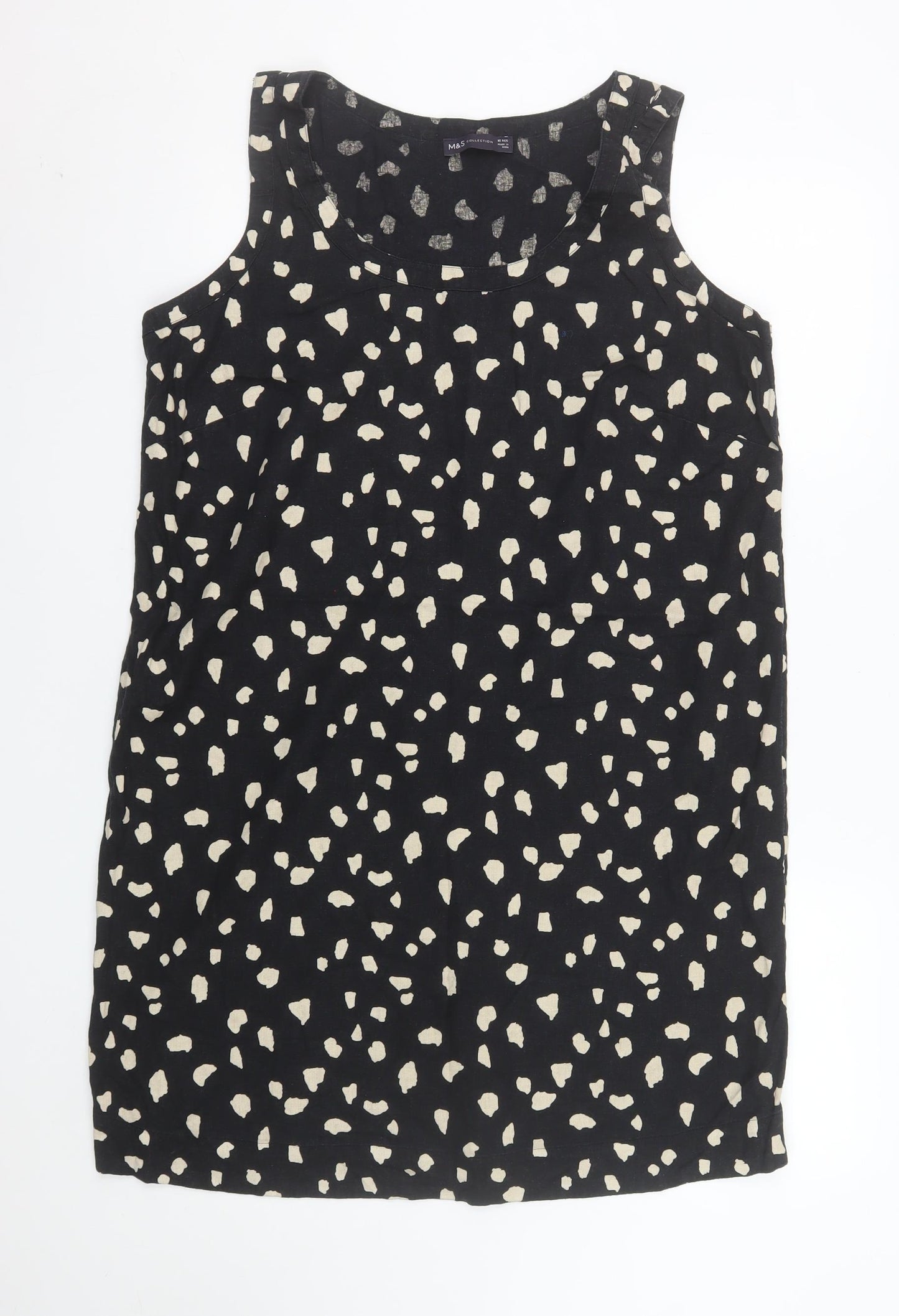 Marks and Spencer Women Black Animal Print Shift Dress Size 16 Linen Blend