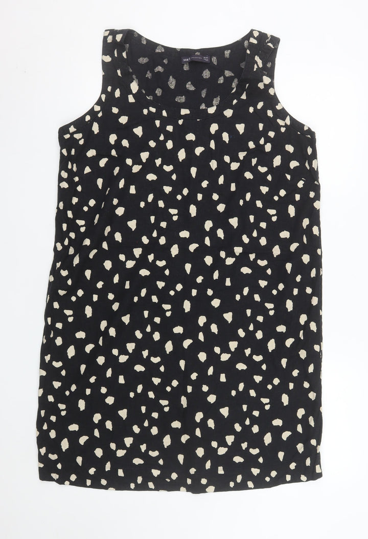 Marks and Spencer Women Black Animal Print Shift Dress Size 16 Linen Blend