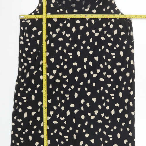 Marks and Spencer Women Black Animal Print Shift Dress Size 16 Linen Blend