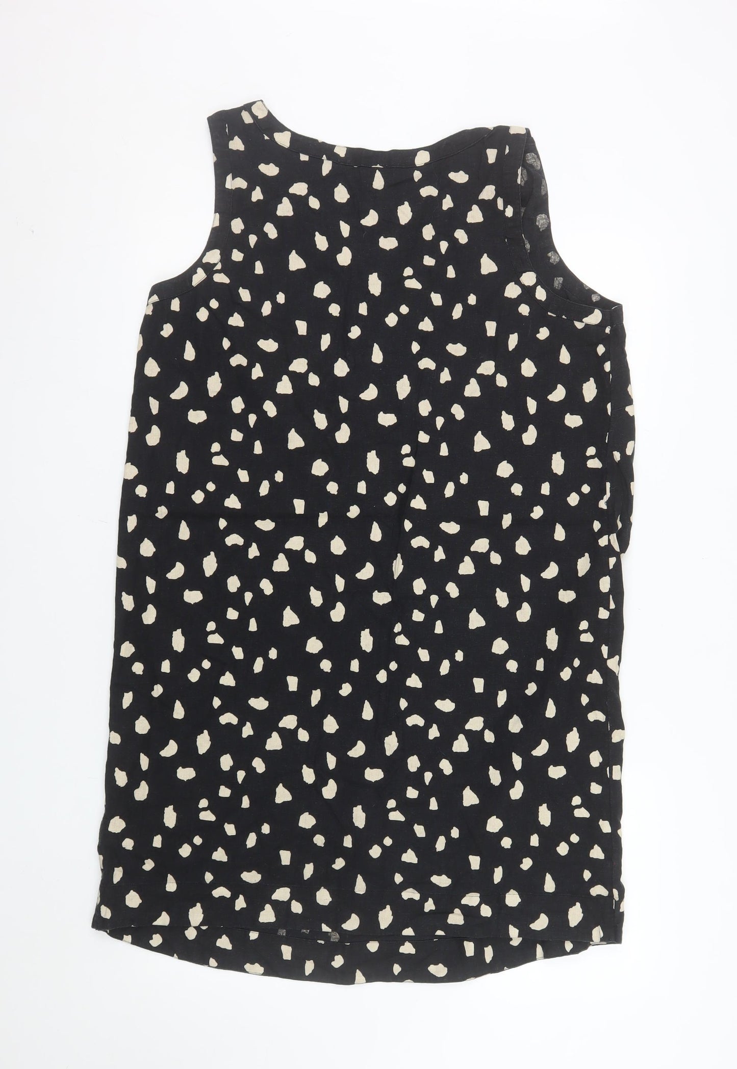 Marks and Spencer Women Black Animal Print Shift Dress Size 16 Linen Blend