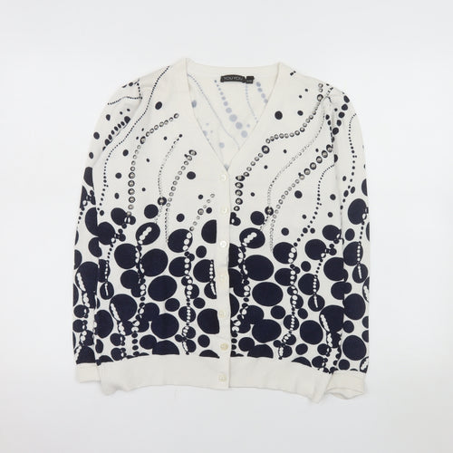 YOU YOU Women's White & Navy Polka Dot V-Neck Cardigan XL
