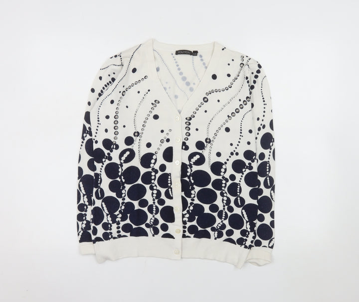 YOU YOU Women's White & Navy Polka Dot V-Neck Cardigan XL