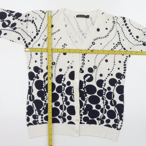 YOU YOU Women's White & Navy Polka Dot V-Neck Cardigan XL