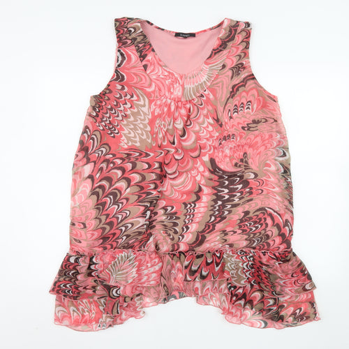 Dunnes Womens Pink Geometric Chiffon Ruffle Tunic Blouse Size 16