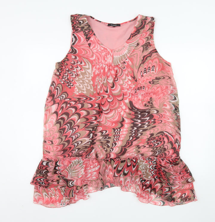 Dunnes Womens Pink Geometric Chiffon Ruffle Tunic Blouse Size 16
