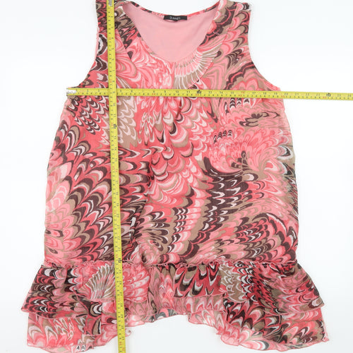 Dunnes Womens Pink Geometric Chiffon Ruffle Tunic Blouse Size 16