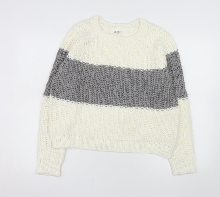 Green Coast Women Cream Grey Chunky Knit Pullover Jumper M