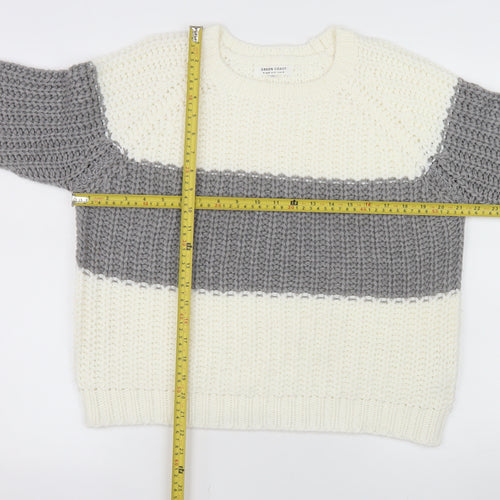 Green Coast Women Cream Grey Chunky Knit Pullover Jumper M