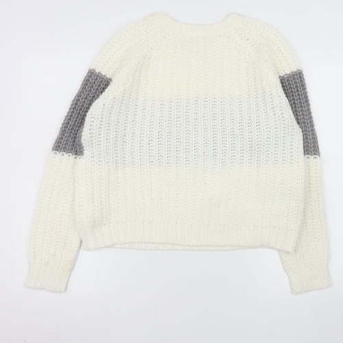 Green Coast Women Cream Grey Chunky Knit Pullover Jumper M