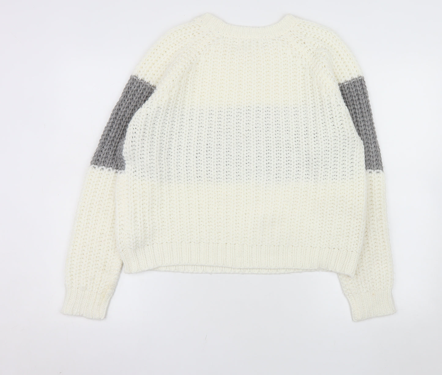 Green Coast Women Cream Grey Chunky Knit Pullover Jumper M