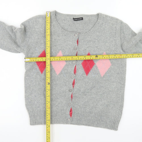 Dunnes Stores Women Grey Argyle Cardigan Size 16 Wool Blend