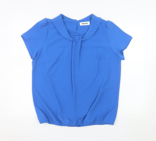 Gerard Womens Blue Short Sleeve Collared Blouse Size 14