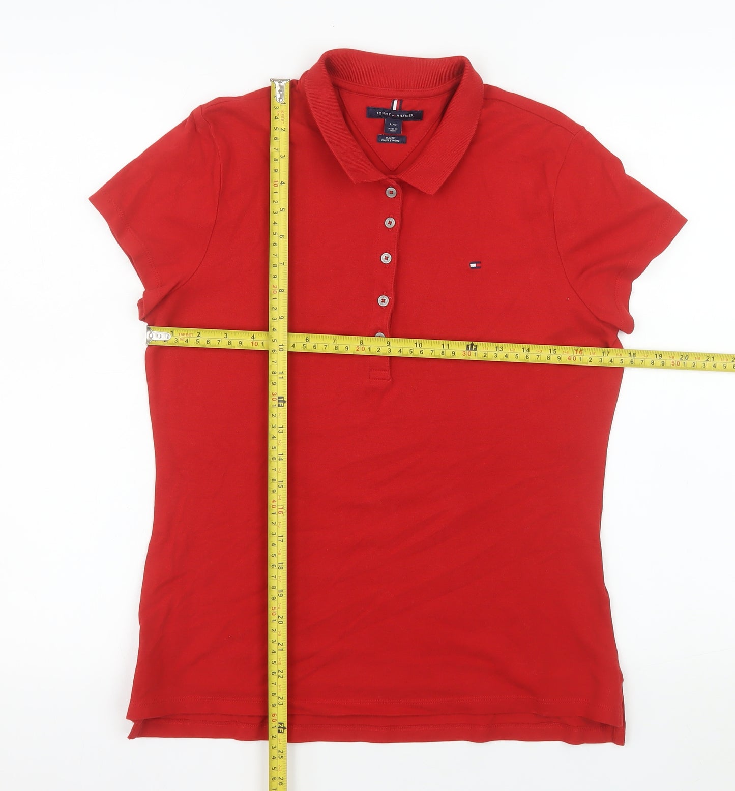 Tommy Hilfiger Men's Red Slim Fit Cotton Polo Shirt Size L