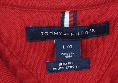 Tommy Hilfiger Men's Red Slim Fit Cotton Polo Shirt Size L
