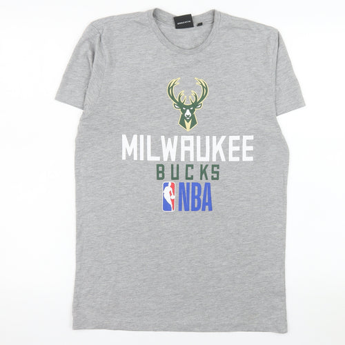 New Era Men's Grey Milwaukee Bucks NBA Graphic T-Shirt XS