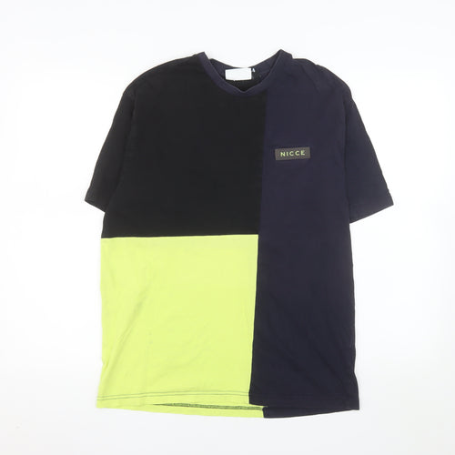 Nicce Men’s Blue Colourblock Cotton Crew Neck T-Shirt Size S