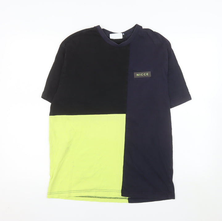 Nicce Men’s Blue Colourblock Cotton Crew Neck T-Shirt Size S