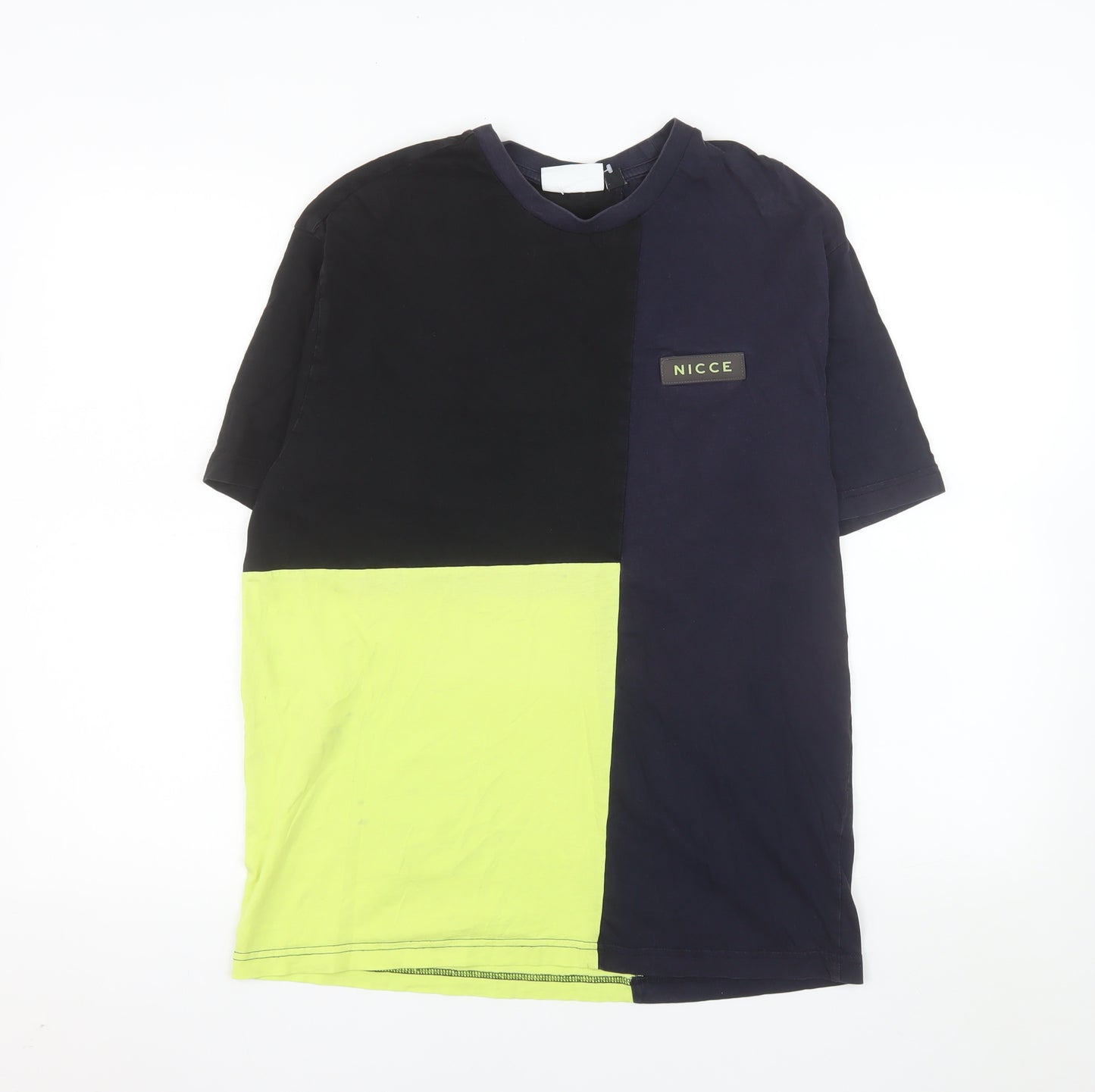Nicce Men’s Blue Colourblock Cotton Crew Neck T-Shirt Size S