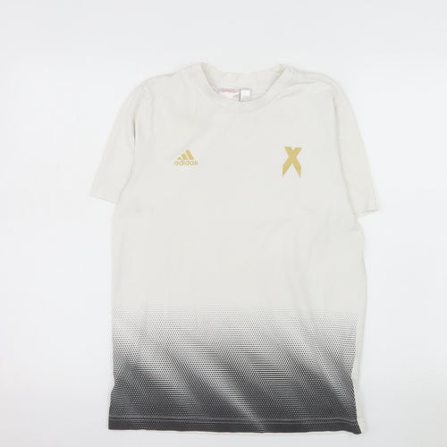Adidas Boys Beige Gold Logo Football T-Shirt Size 14 Years