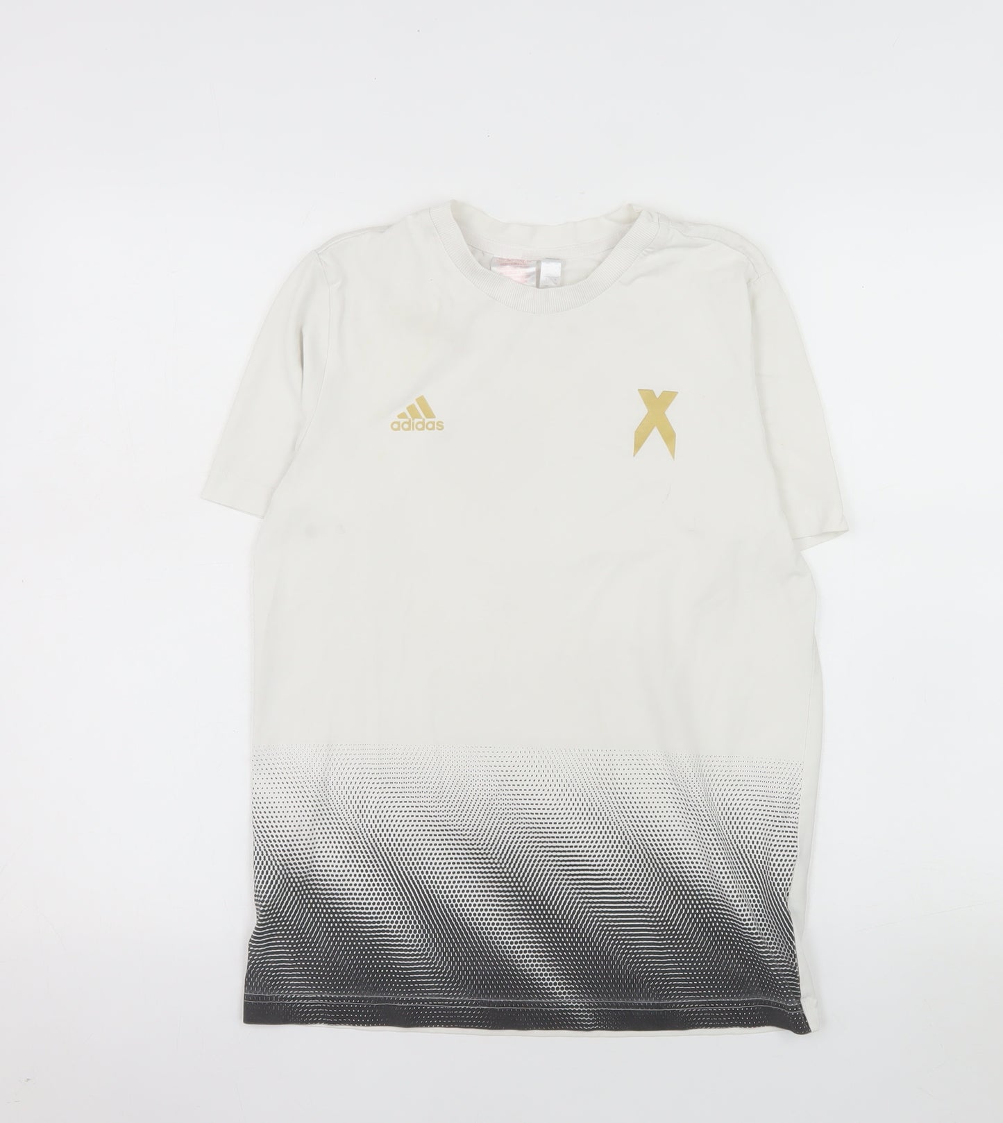 Adidas Boys Beige Gold Logo Football T-Shirt Size 14 Years