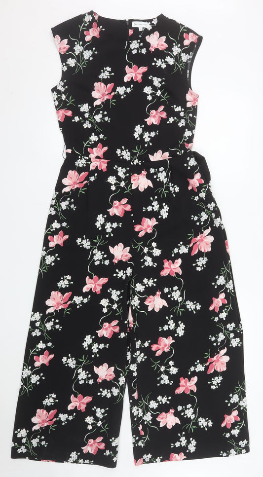 Warehouse Womens Black Floral Sleeveless Wide-Leg Jumpsuit Size 10