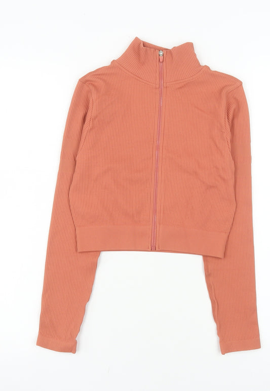 GYMGODDESS Womens Orange Cropped Zip Jacket Size S Slim Fit