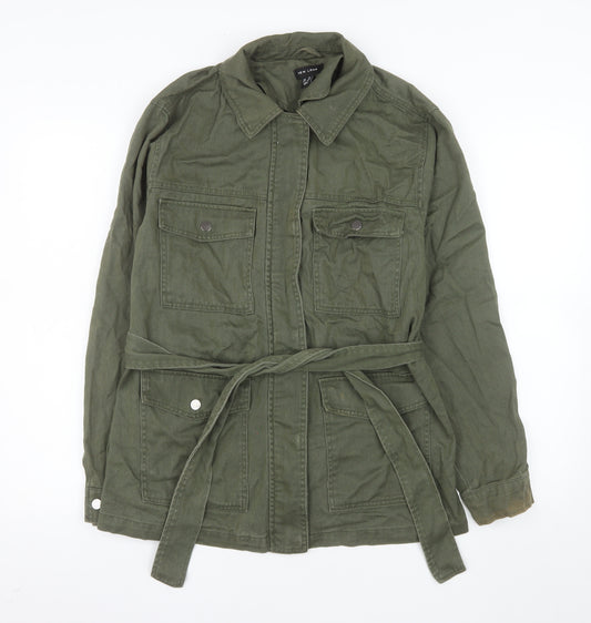 New Look Women's Green Military Jacket UK 14 Belted Cotton