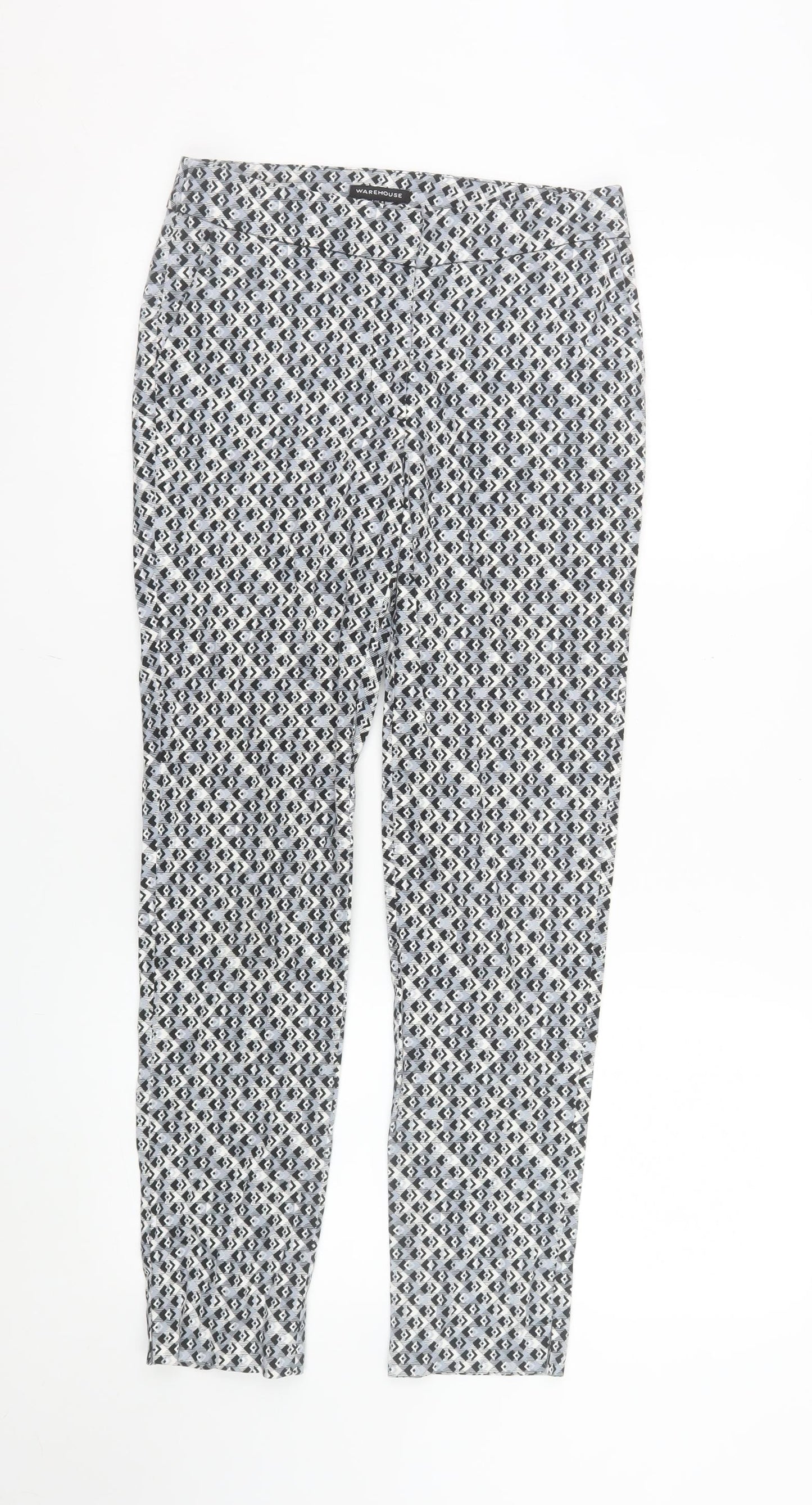 Warehouse Women’s Grey Geometric Slim Trousers Size 8 Cotton Blend