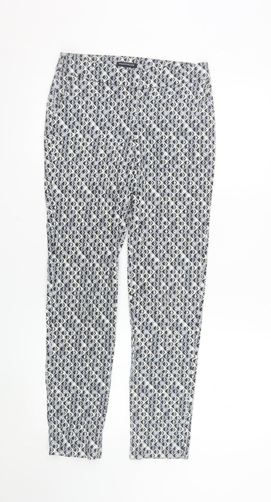 Warehouse Women’s Grey Geometric Slim Trousers Size 8 Cotton Blend