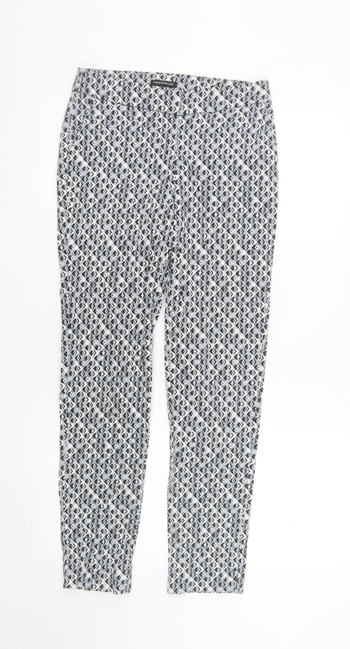 Warehouse Women’s Grey Geometric Slim Trousers Size 8 Cotton Blend