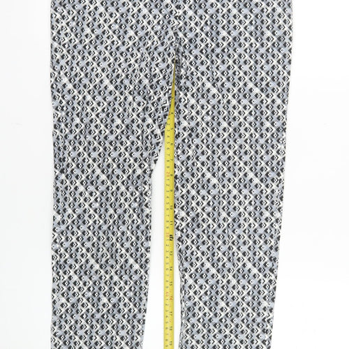 Warehouse Women’s Grey Geometric Slim Trousers Size 8 Cotton Blend