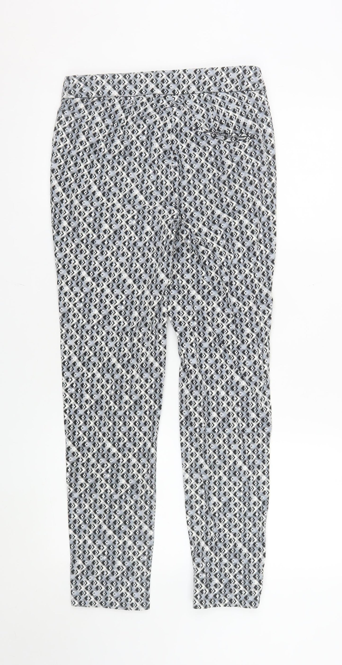 Warehouse Women’s Grey Geometric Slim Trousers Size 8 Cotton Blend