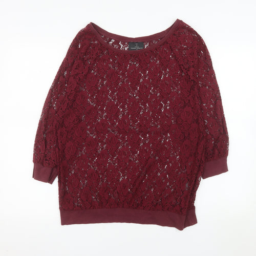 Next Women Red Lace 3/4 Sleeve Camisole Blouse Size 14