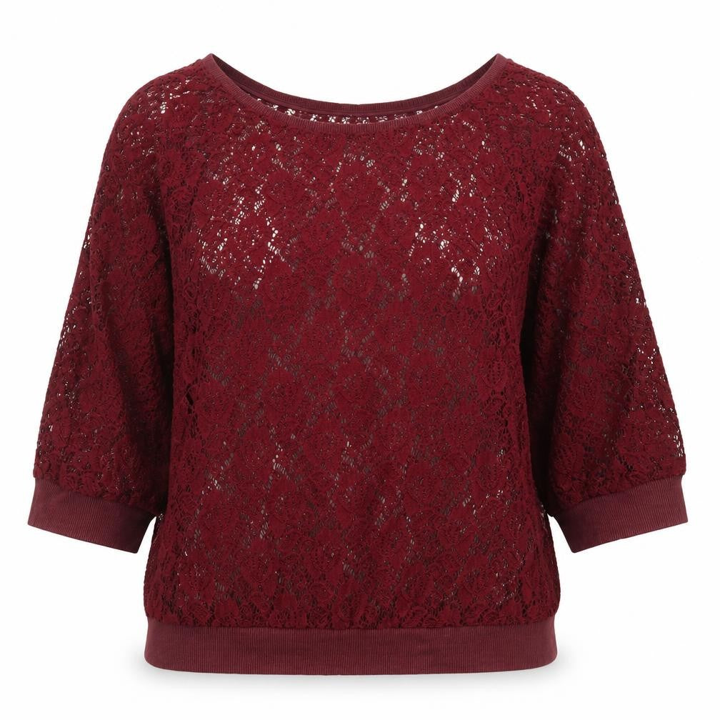 Front view of Next Women Red Lace 3/4 Sleeve Camisole Blouse, size 14