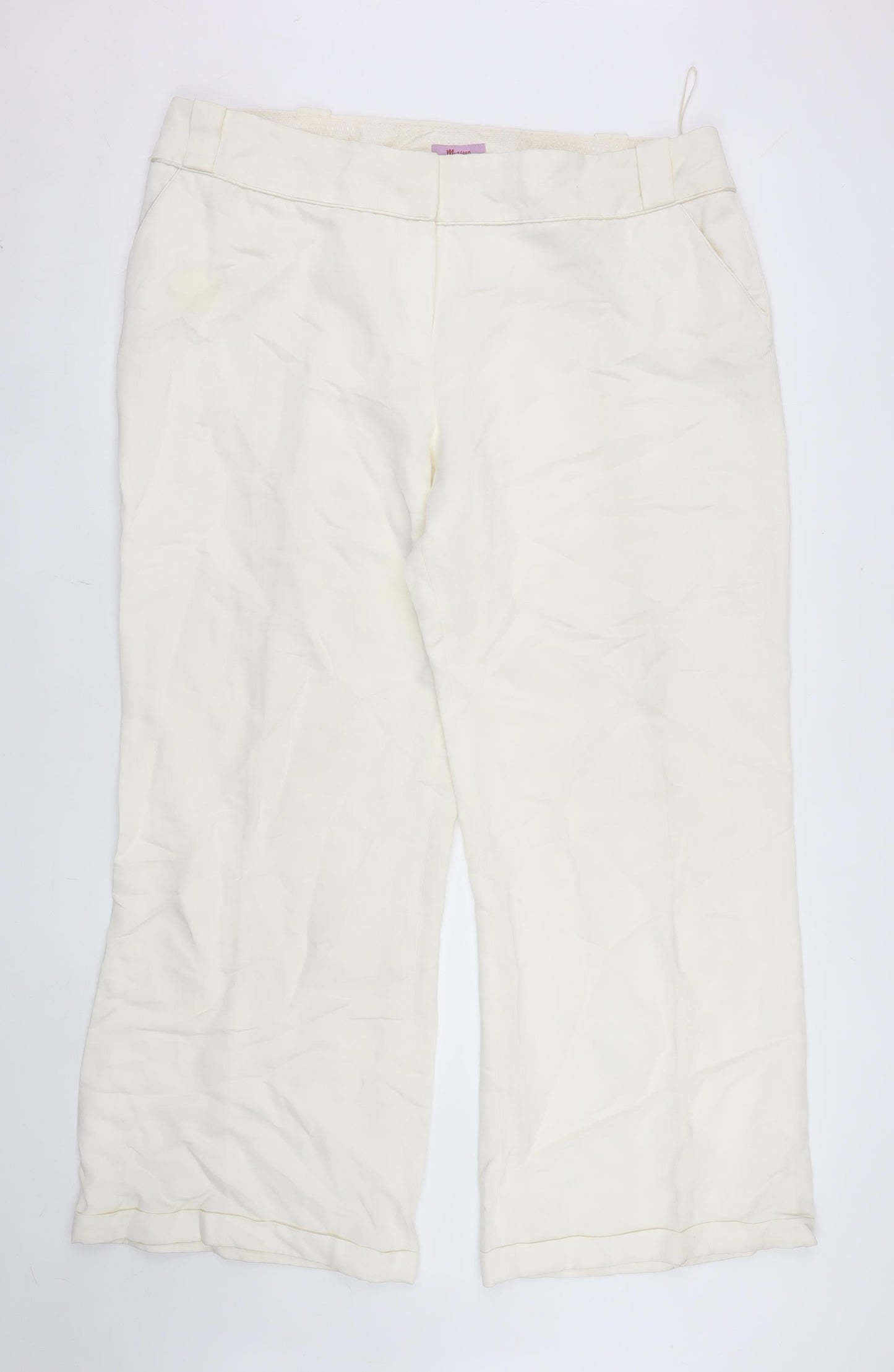 Monsoon Women Ivory Linen Blend Wide-Leg Trousers Size 22