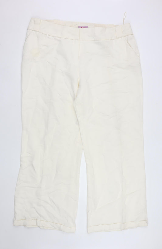 Monsoon Women Ivory Linen Blend Wide-Leg Trousers Size 22