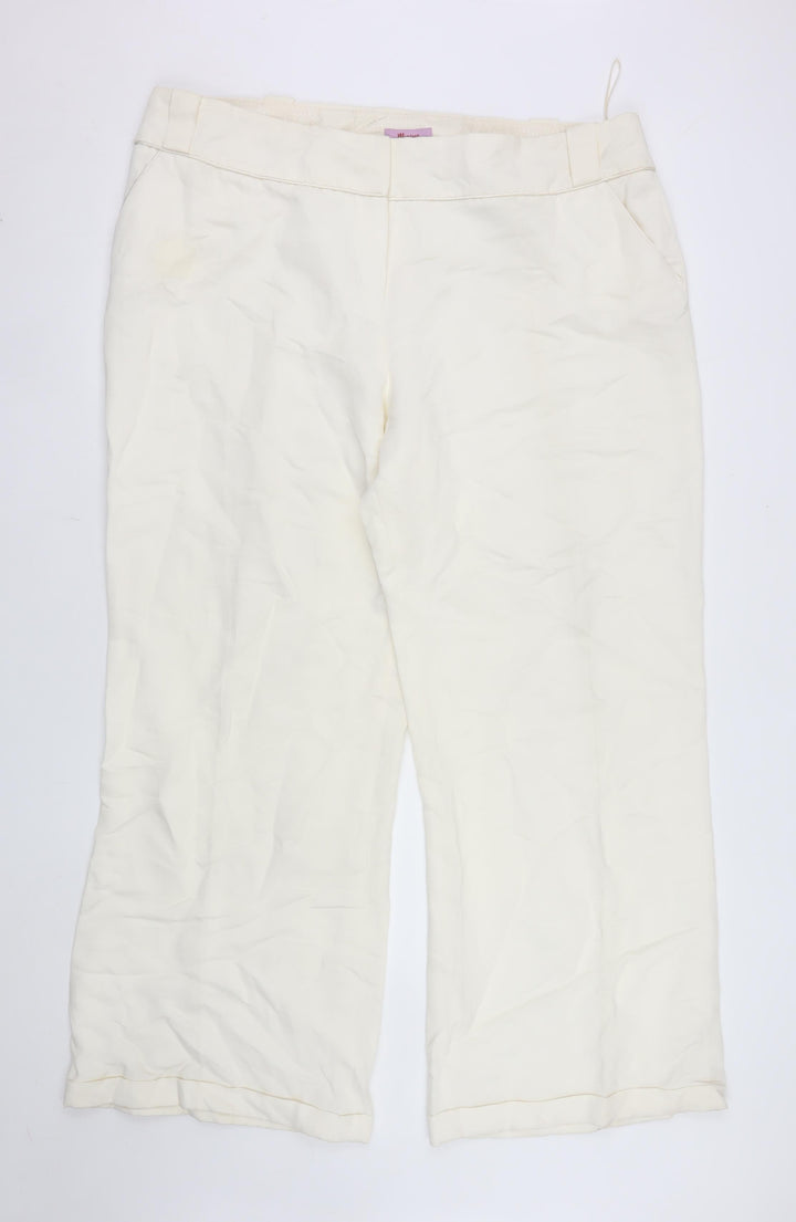 Monsoon Women Ivory Linen Blend Wide-Leg Trousers Size 22