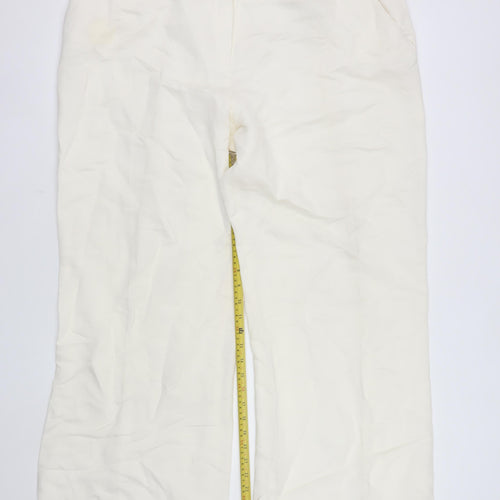 Monsoon Women Ivory Linen Blend Wide-Leg Trousers Size 22