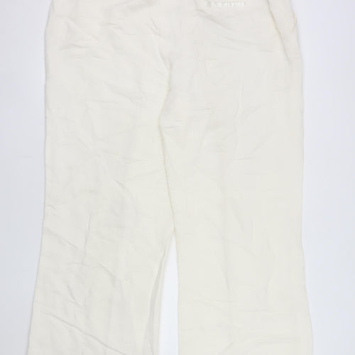Monsoon Women Ivory Linen Blend Wide-Leg Trousers Size 22