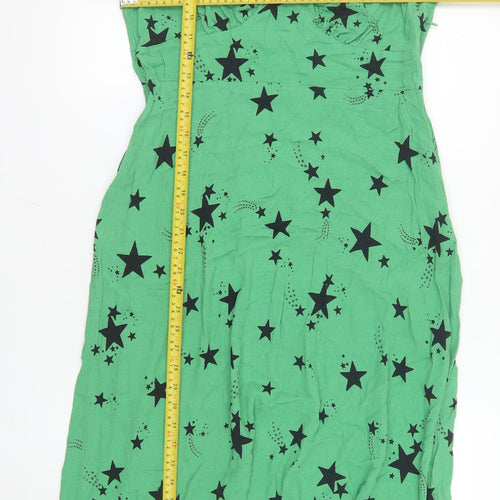 Marks and Spencer Women Green Star Print Long Sleeve A-Line Dress Size 16